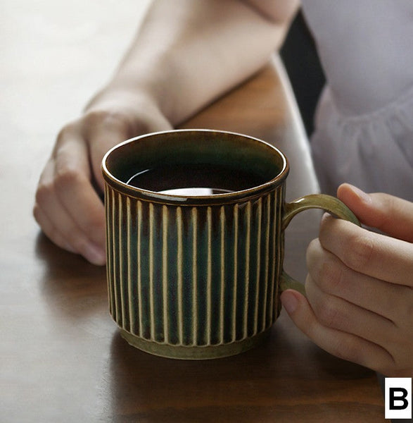 Large Modern Handmade Pottery Coffee Cup, Large Capacity Coffee Mugs, Unique Tea Cup, Creative Brown Green Ceramic Coffee Mugs-HomePaintingDecor