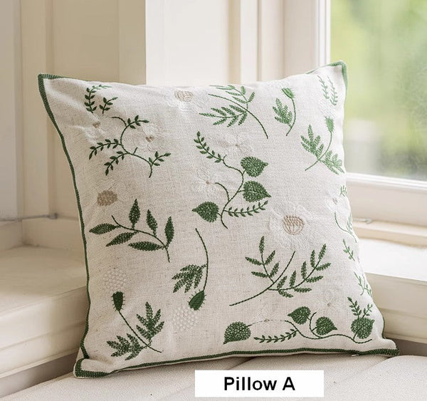 Embroider Flower Cotton Pillow Covers, Decorative Pillows for Sofa, Farmhouse Decorative Pillows for Couch, Spring Flower Decorative Pillows for Bedroom-HomePaintingDecor