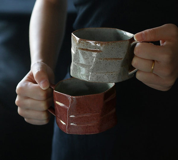 Unique Tea Cup and Saucer, Modern Handmade Pottery Coffee Cup, Creative Ceramic Coffee Cup with Saucer, Tea Cup Set for Afternoon Tea-HomePaintingDecor