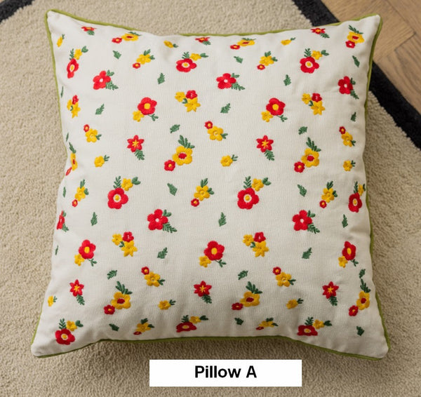 Spring Flower Decorative Pillows for Dining Room, Embroider Flower Cotton Pillow Covers, Decorative Pillows for Sofa, Farmhouse Decorative Pillows for Couch-HomePaintingDecor