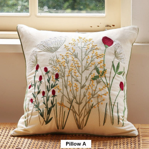 Farmhouse Decorative Pillows for Sofa, Embroider Flower Cotton Pillow Covers, Spring Flower Decorative Pillows for Bedroom, Decorative Pillows for Couch-HomePaintingDecor