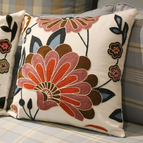 Sofa Decorative Pillows, Embroider Flower Cotton Pillow Covers, Flower Decorative Throw Pillows for Couch, Farmhouse Decorative Throw Pillows-HomePaintingDecor