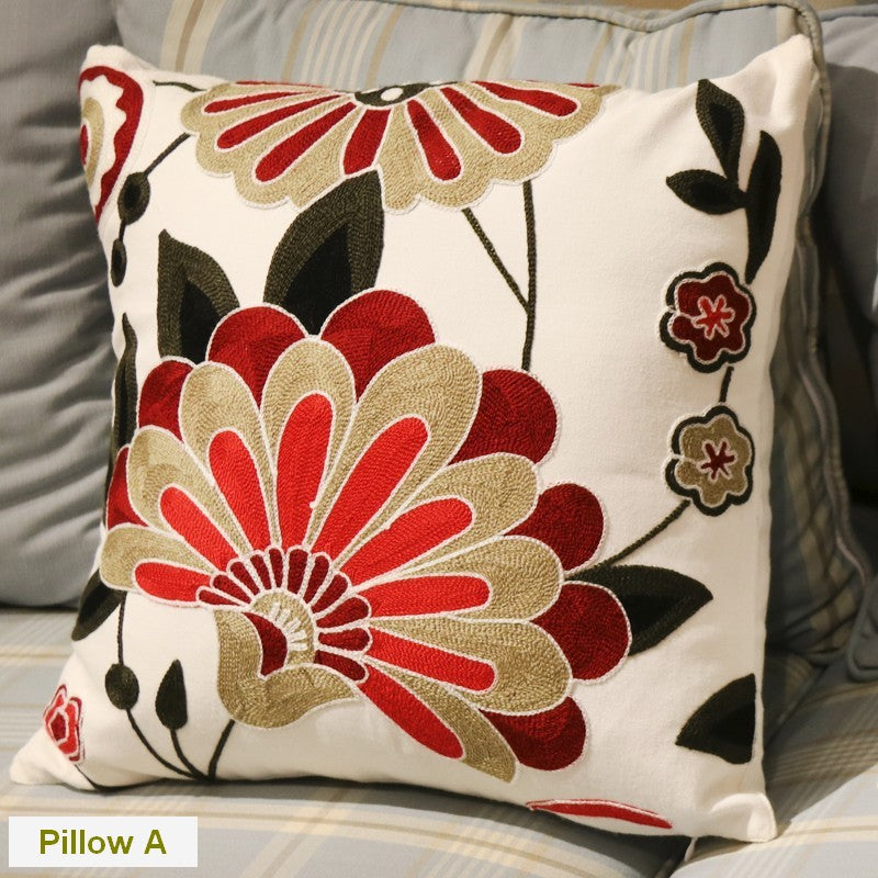 Sofa Decorative Pillows, Embroider Flower Cotton Pillow Covers, Flower Decorative Throw Pillows for Couch, Farmhouse Decorative Throw Pillows-HomePaintingDecor