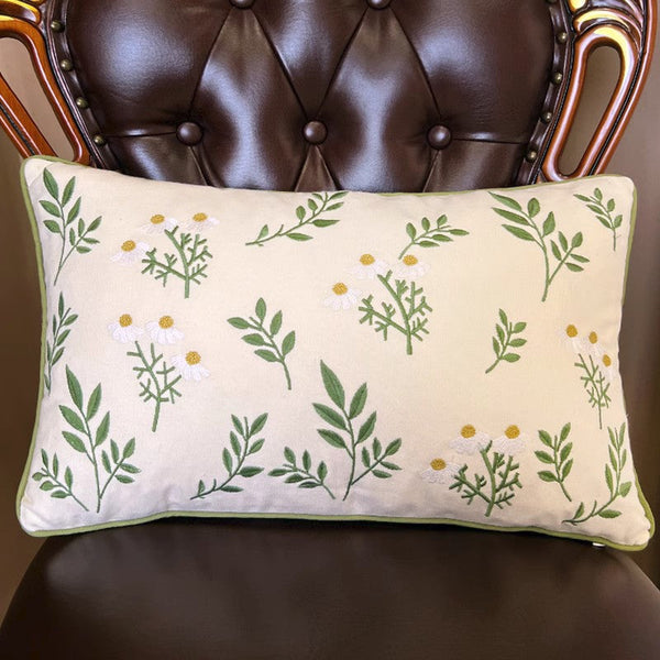 Spring Flower Sofa Decorative Pillows, Farmhouse Decorative Throw Pillows, Embroider Flower Cotton Pillow Covers, Flower Decorative Throw Pillows for Couch-HomePaintingDecor