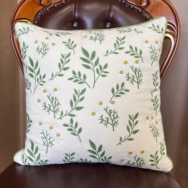 Spring Flower Sofa Decorative Pillows, Farmhouse Decorative Throw Pillows, Embroider Flower Cotton Pillow Covers, Flower Decorative Throw Pillows for Couch-HomePaintingDecor