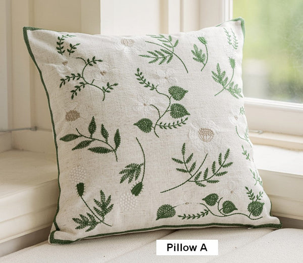 Decorative Pillows for Sofa, Farmhouse Decorative Pillows for Couch, Embroider Flower Cotton Pillow Covers, Spring Flower Decorative Pillows for Bedroom-HomePaintingDecor