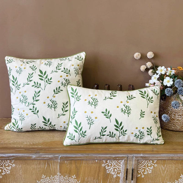 Spring Flower Sofa Decorative Pillows, Farmhouse Decorative Throw Pillows, Embroider Flower Cotton Pillow Covers, Flower Decorative Throw Pillows for Couch-HomePaintingDecor