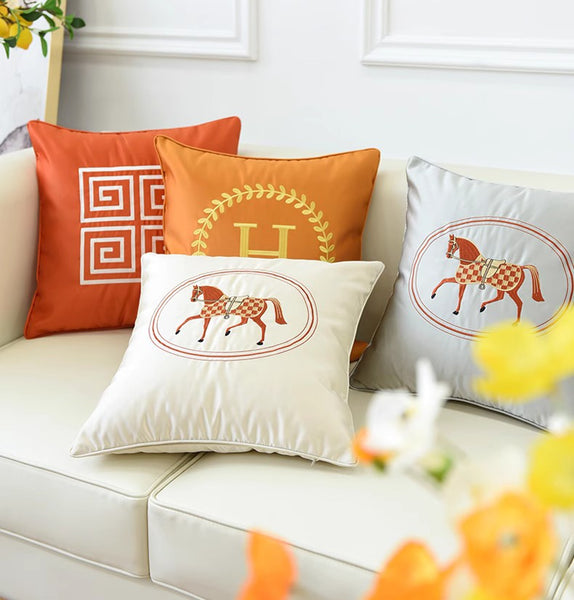 Modern Decorative Throw Pillows, Horse Decorative Throw Pillows for Couch, Embroider Horse Pillow Covers, Modern Sofa Decorative Pillows-HomePaintingDecor