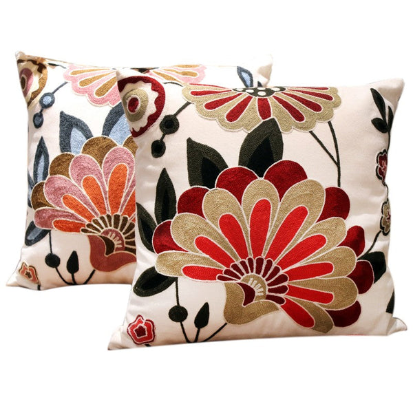 Sofa Decorative Pillows, Embroider Flower Cotton Pillow Covers, Flower Decorative Throw Pillows for Couch, Farmhouse Decorative Throw Pillows-HomePaintingDecor