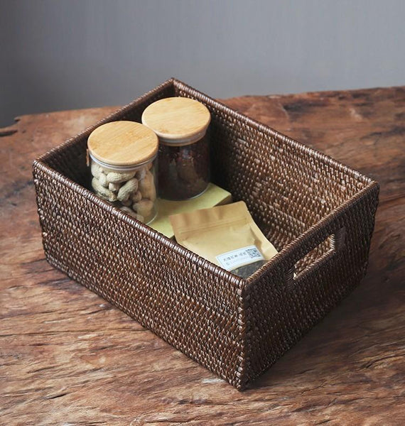 Storage Baskets for Clothes, Large Brown Woven Storage Basket, Storage Baskets for Bathroom, Rectangular Storage Baskets-HomePaintingDecor