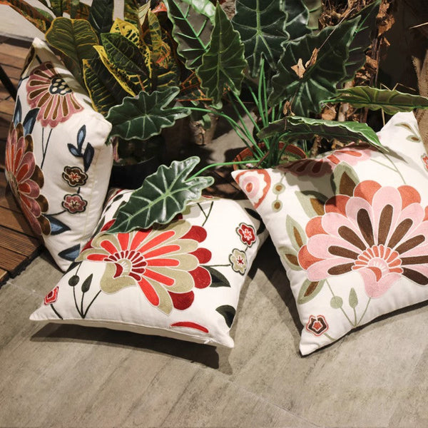 Sofa Decorative Pillows, Embroider Flower Cotton Pillow Covers, Flower Decorative Throw Pillows for Couch, Farmhouse Decorative Throw Pillows-HomePaintingDecor