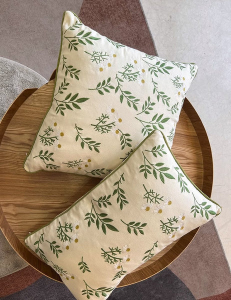 Spring Flower Sofa Decorative Pillows, Farmhouse Decorative Throw Pillows, Embroider Flower Cotton Pillow Covers, Flower Decorative Throw Pillows for Couch-HomePaintingDecor