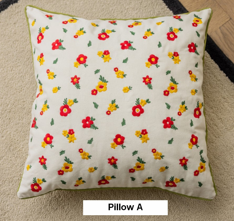 Embroider Flower Cotton Pillow Covers, Spring Flower Decorative Pillows for Dining Room, Decorative Pillows for Sofa, Farmhouse Decorative Pillows for Couch-HomePaintingDecor