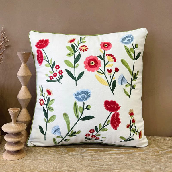 Throw Pillows for Couch, Spring Flower Decorative Throw Pillows, Farmhouse Sofa Decorative Pillows, Embroider Flower Cotton Pillow Covers-HomePaintingDecor