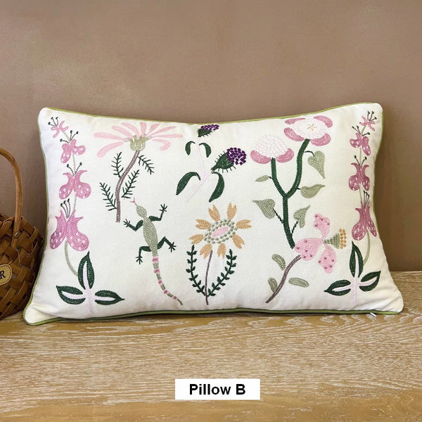 Embroider Flower Cotton Pillow Covers, Spring Flower Decorative Throw Pillows, Farmhouse Sofa Decorative Pillows, Flower Decorative Throw Pillows for Couch-HomePaintingDecor