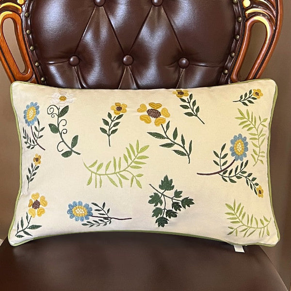 Farmhouse Decorative Throw Pillows, Spring Flower Sofa Decorative Pillows, Embroider Flower Cotton Pillow Covers, Flower Decorative Throw Pillows for Couch-HomePaintingDecor