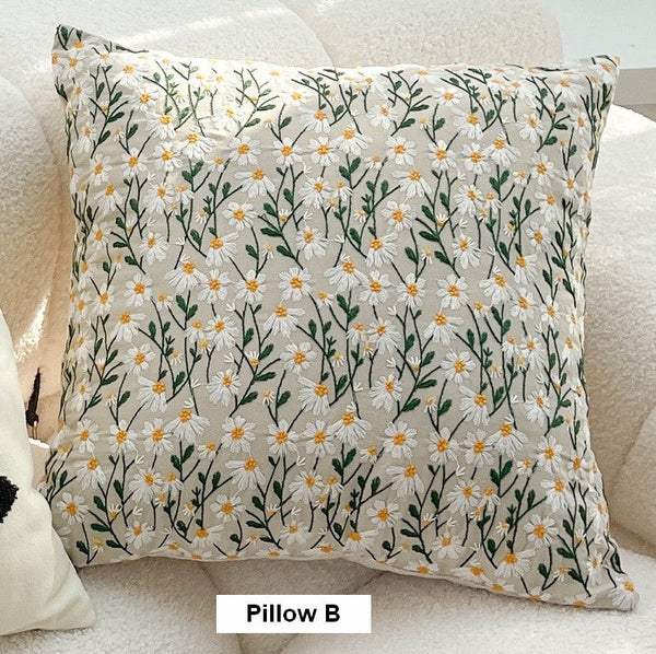 Decorative Pillows for Couch, Farmhouse Decorative Pillows for Sofa, Embroider Flower Cotton Pillow Covers, Spring Flower Decorative Pillows for Bedroom-HomePaintingDecor