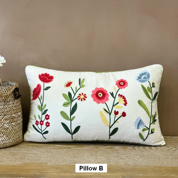 Throw Pillows for Couch, Spring Flower Decorative Throw Pillows, Farmhouse Sofa Decorative Pillows, Embroider Flower Cotton Pillow Covers-HomePaintingDecor