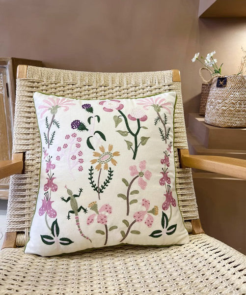 Embroider Flower Cotton Pillow Covers, Spring Flower Decorative Throw Pillows, Farmhouse Sofa Decorative Pillows, Flower Decorative Throw Pillows for Couch-HomePaintingDecor