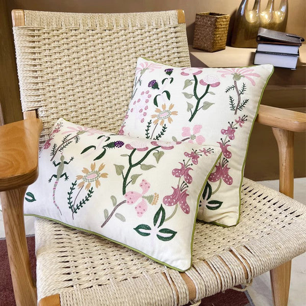 Embroider Flower Cotton Pillow Covers, Spring Flower Decorative Throw Pillows, Farmhouse Sofa Decorative Pillows, Flower Decorative Throw Pillows for Couch-HomePaintingDecor