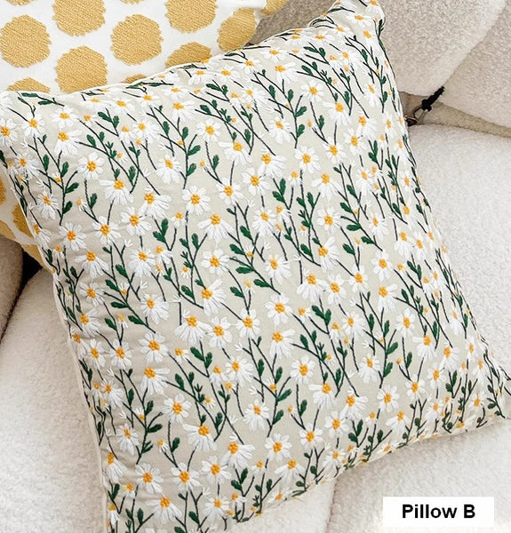 Decorative Pillows for Couch, Farmhouse Decorative Pillows for Sofa, Embroider Flower Cotton Pillow Covers, Spring Flower Decorative Pillows for Bedroom-HomePaintingDecor