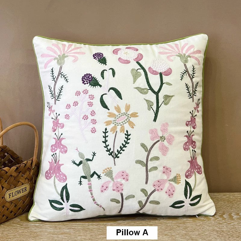 Embroider Flower Cotton Pillow Covers, Spring Flower Decorative Throw Pillows, Farmhouse Sofa Decorative Pillows, Flower Decorative Throw Pillows for Couch-HomePaintingDecor