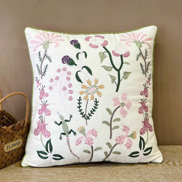 Embroider Flower Cotton Pillow Covers, Spring Flower Decorative Throw Pillows, Farmhouse Sofa Decorative Pillows, Flower Decorative Throw Pillows for Couch-HomePaintingDecor