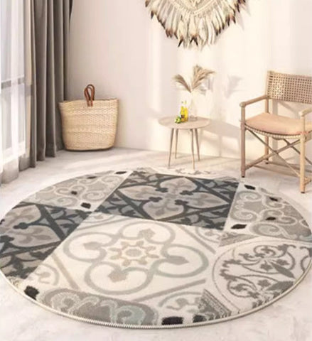 Modern Round Rugs under Coffee Table, Circular Modern Rugs under Sofa, Abstract Contemporary Round Rugs, Geometric Modern Rugs for Bedroom-HomePaintingDecor