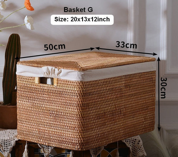 Oversized Rattan Storage Basket, Extra Large Rectangular Storage Basket for Clothes, Storage Baskets for Bathroom, Bedroom Storage Baskets-HomePaintingDecor