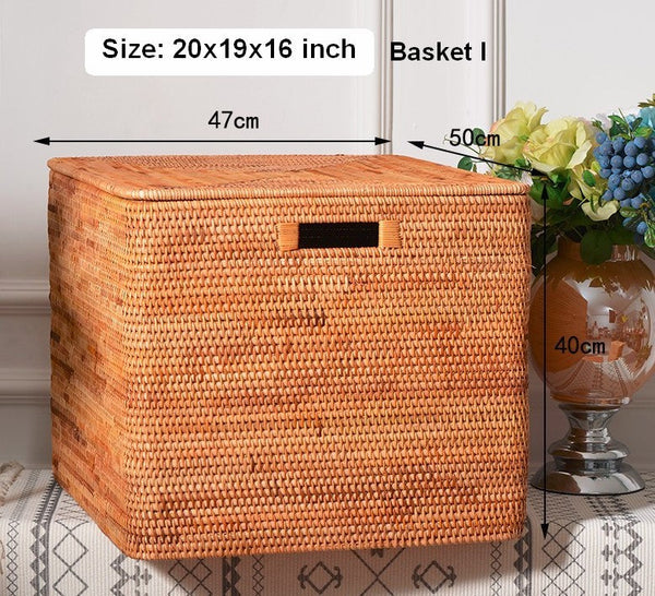 Oversized Rattan Storage Basket, Extra Large Rectangular Storage Basket for Clothes, Storage Baskets for Bathroom, Bedroom Storage Baskets-HomePaintingDecor