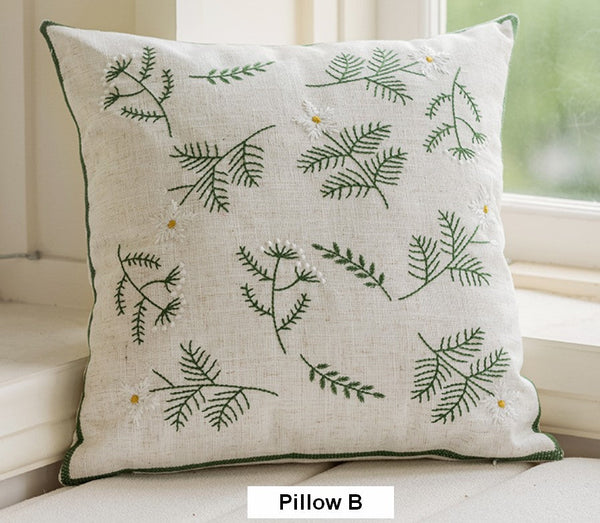 Embroider Flower Cotton Pillow Covers, Decorative Pillows for Sofa, Farmhouse Decorative Pillows for Couch, Spring Flower Decorative Pillows for Bedroom-HomePaintingDecor