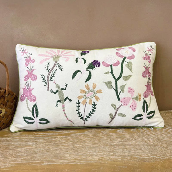 Embroider Flower Cotton Pillow Covers, Spring Flower Decorative Throw Pillows, Farmhouse Sofa Decorative Pillows, Flower Decorative Throw Pillows for Couch-HomePaintingDecor