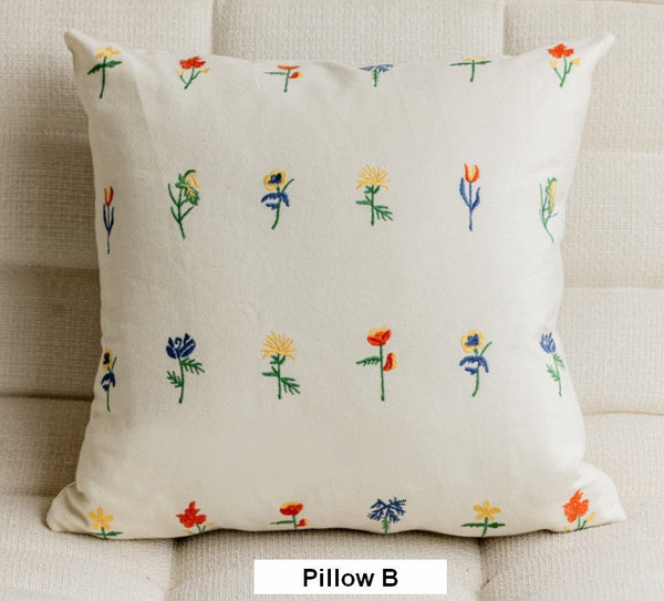 Decorative Pillows for Couch, Farmhouse Decorative Pillows for Sofa, Embroider Flower Cotton Pillow Covers, Spring Flower Decorative Pillows for Bedroom-HomePaintingDecor