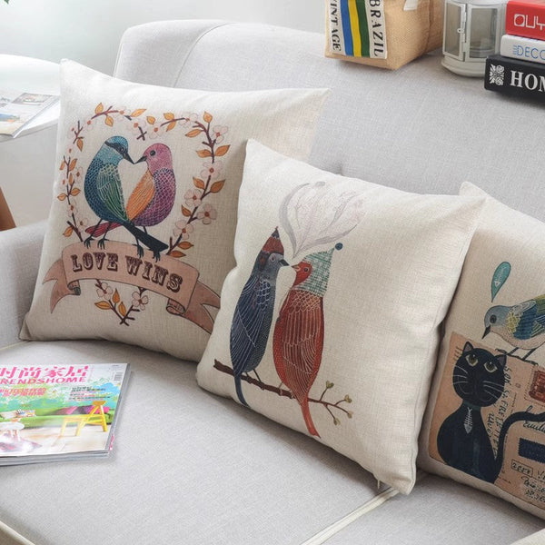 Simple Decorative Pillow Covers, Decorative Sofa Pillows for Living Room, Love Birds Throw Pillows for Couch, Singing Birds Decorative Throw Pillows-HomePaintingDecor