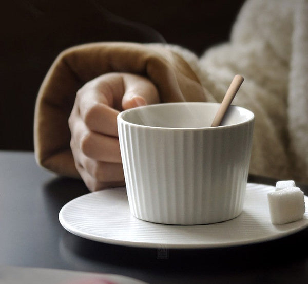 Unique White Tea Cup, Modern Handmade Pottery Coffee Cup, Creative White Ceramic Coffee Cup with Saucer, White Tea Cup for Afternoon Tea-HomePaintingDecor