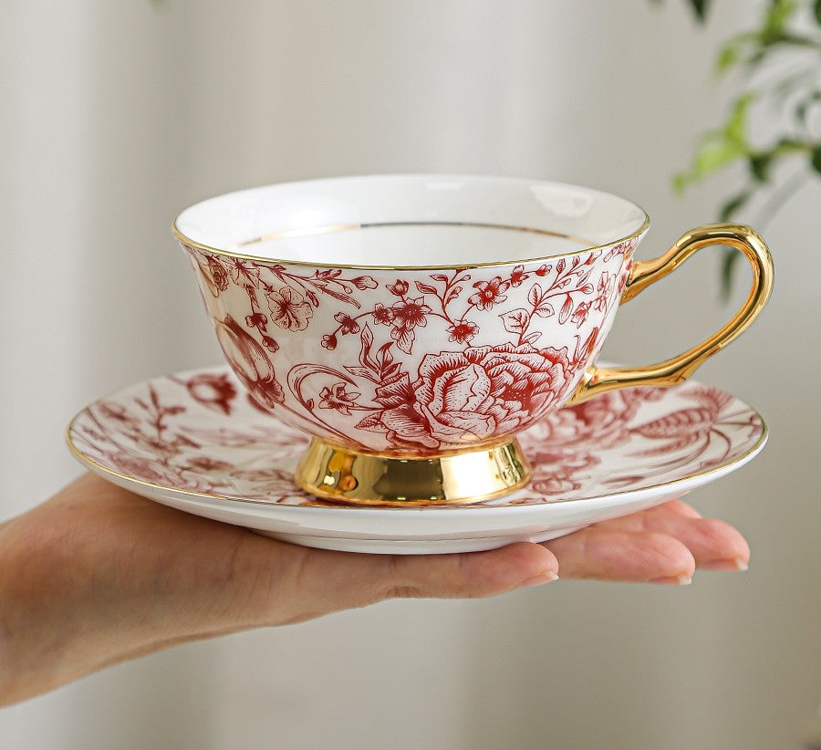 Creative Bone China Porcelain Tea Cup Set, Beautiful British Tea Cups, Elegant Flower Ceramic Cups, Unique Royal Coffee Cup and Saucer-HomePaintingDecor