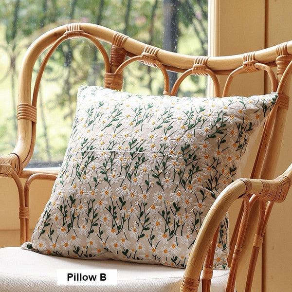 Farmhouse Decorative Pillows for Sofa, Embroider Flower Cotton Pillow Covers, Spring Flower Decorative Pillows for Bedroom, Decorative Pillows for Couch-HomePaintingDecor