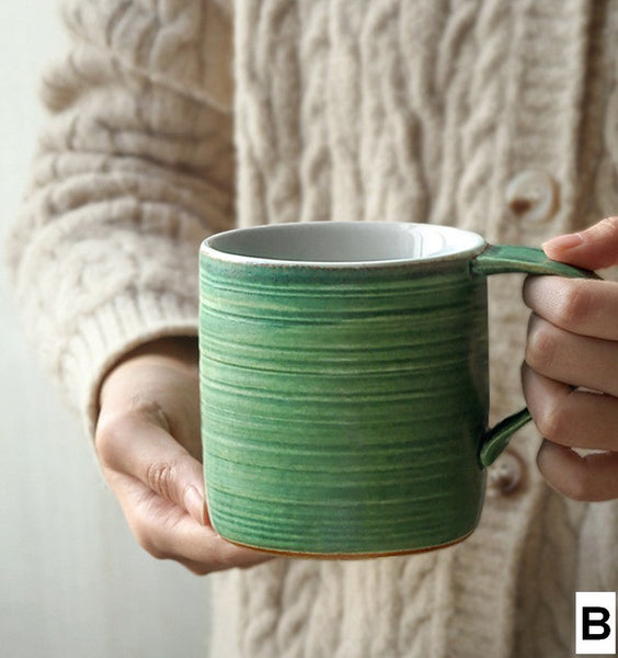 Large Modern Handmade Pottery Coffee Cup, Large Capacity Coffee Mugs, Creative Handmade Coffee Mugs, Blue Green Black Ceramic Coffee Mugs-HomePaintingDecor