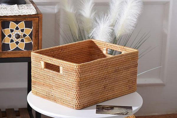 Woven Storage Baskets, Rattan Storage Baskets for Kitchen, Storage Basket for Shelves, Kitchen Storage Basket, Storage Baskets for Bedroom-HomePaintingDecor