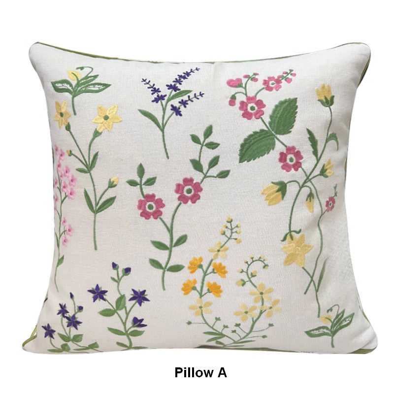 Farmhouse Sofa Decorative Pillows, Embroider Flower Cotton Pillow Covers, Spring Flower Decorative Throw Pillows, Flower Decorative Throw Pillows for Couch-HomePaintingDecor