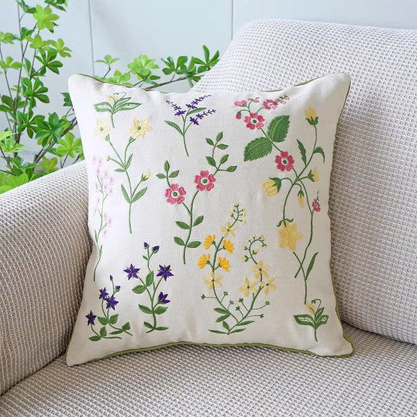 Farmhouse Sofa Decorative Pillows, Embroider Flower Cotton Pillow Covers, Spring Flower Decorative Throw Pillows, Flower Decorative Throw Pillows for Couch-HomePaintingDecor