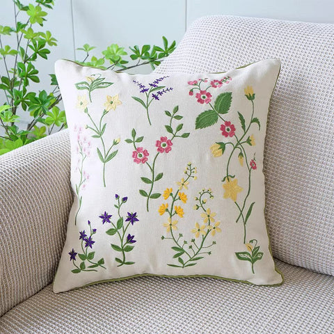 Farmhouse Sofa Decorative Pillows, Embroider Flower Cotton Pillow Covers, Spring Flower Decorative Throw Pillows, Flower Decorative Throw Pillows for Couch-HomePaintingDecor