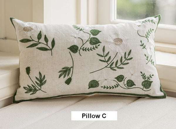 Embroider Flower Cotton Pillow Covers, Decorative Pillows for Sofa, Farmhouse Decorative Pillows for Couch, Spring Flower Decorative Pillows for Bedroom-HomePaintingDecor