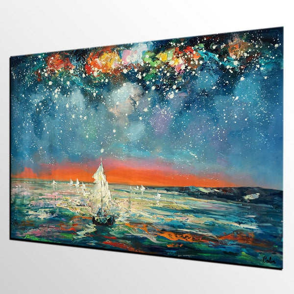 Impasto Art, Heavy Texture Painting, Starry Night Sky, Abstract Landscape Painting, Palette Knife Art, Custom Artwork-HomePaintingDecor