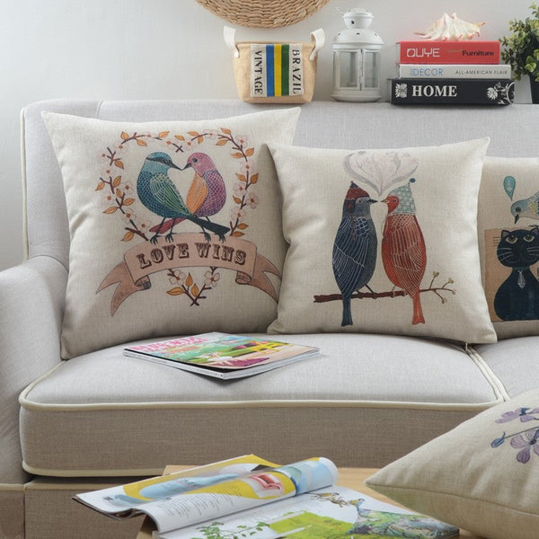 Simple Decorative Pillow Covers, Decorative Sofa Pillows for Living Room, Love Birds Throw Pillows for Couch, Singing Birds Decorative Throw Pillows-HomePaintingDecor