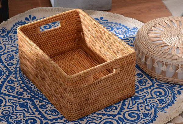 Woven Rattan Storage Baskets for Bedroom, Storage Basket for Shelves, Large Rectangular Storage Baskets for Clothes, Storage Baskets for Kitchen-HomePaintingDecor