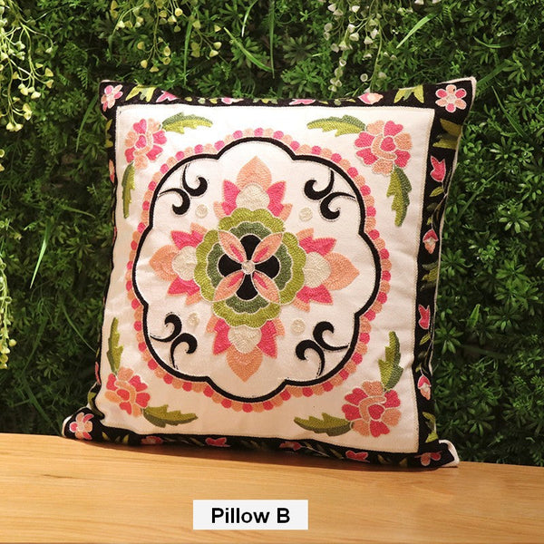 Cotton Flower Decorative Pillows, Sofa Decorative Pillows, Embroider Flower Cotton Pillow Covers, Farmhouse Decorative Throw Pillows for Couch-HomePaintingDecor