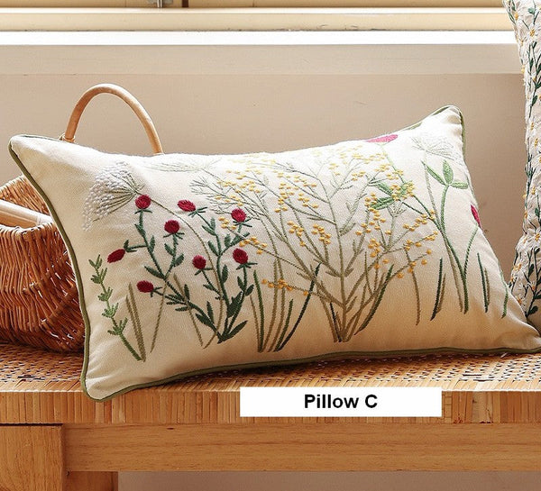 Decorative Pillows for Couch, Farmhouse Decorative Pillows for Sofa, Embroider Flower Cotton Pillow Covers, Spring Flower Decorative Pillows for Bedroom-HomePaintingDecor