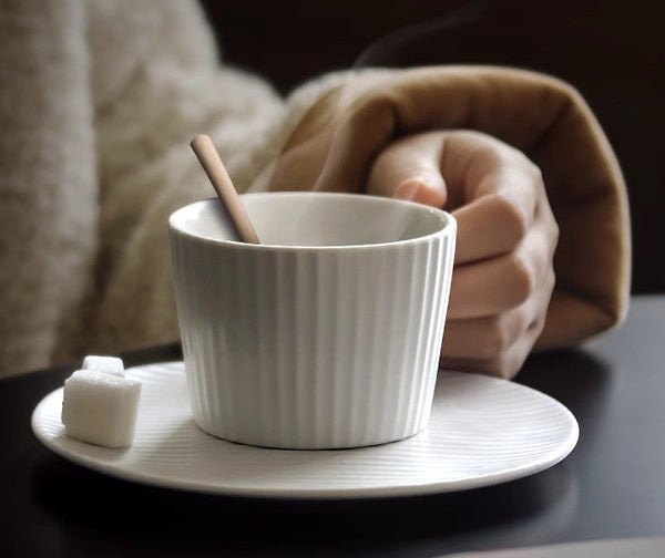 Unique White Tea Cup, Modern Handmade Pottery Coffee Cup, Creative White Ceramic Coffee Cup with Saucer, White Tea Cup for Afternoon Tea-HomePaintingDecor