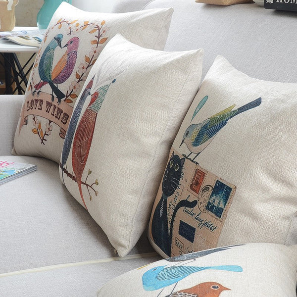 Modern Sofa Decorative Pillows for Children's Room, Singing Birds Decorative Throw Pillows, Love Birds Throw Pillows for Couch, Decorative Pillow Covers-HomePaintingDecor